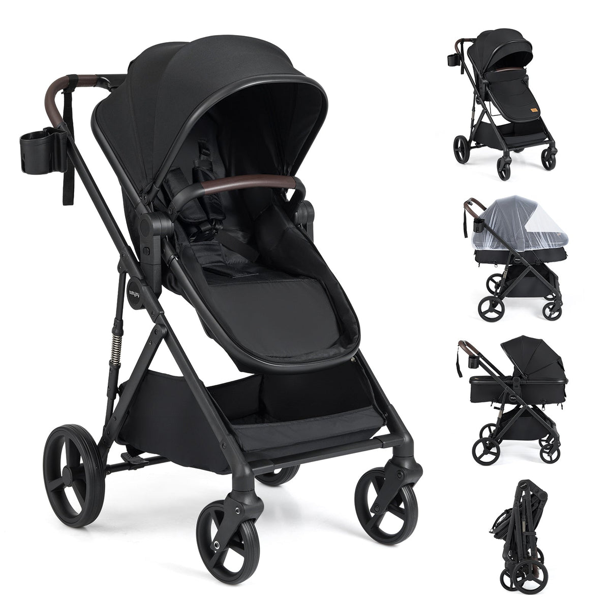 2 in 1 Baby Stroller with Bassinet Mode High Landscape with Reversible Seat and Canopy