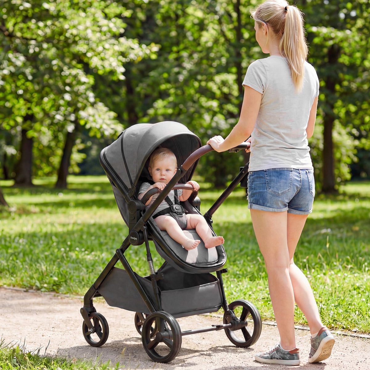 2 in 1 Baby Stroller with Bassinet Mode High Landscape with Reversible Seat and Canopy