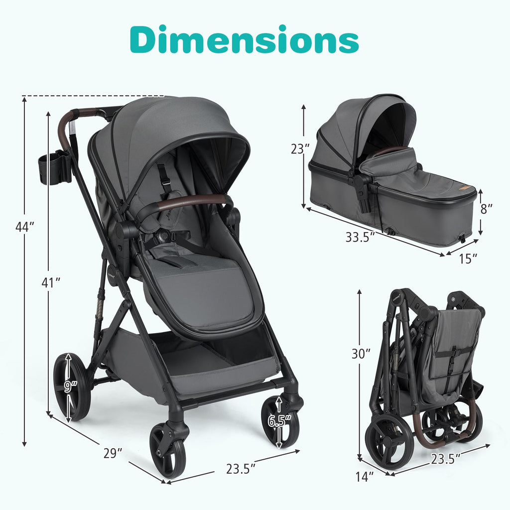 2 in 1 Baby Stroller with Bassinet Mode High Landscape with Reversible Seat and Canopy