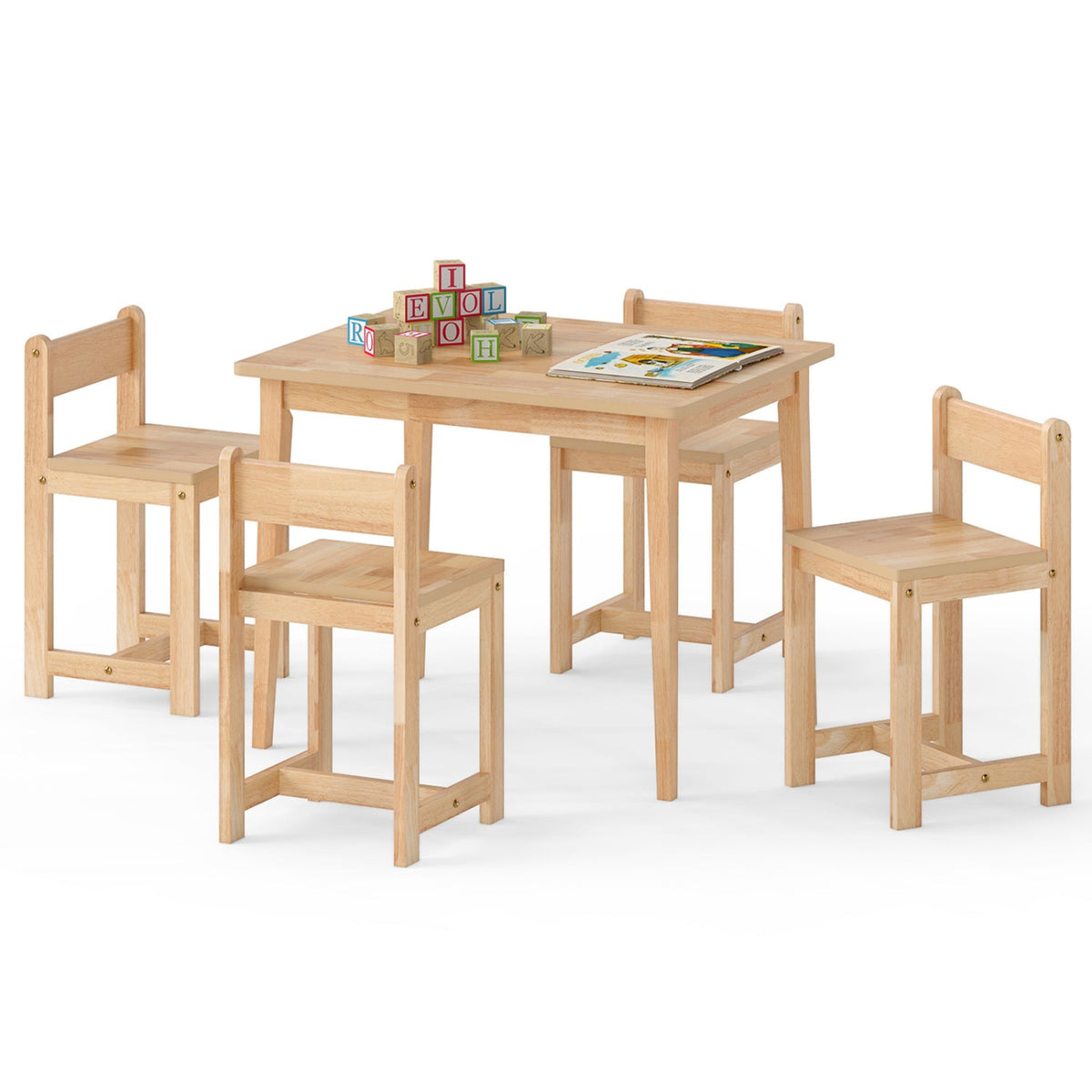 5-Piece Kids Table and Chairs Set Solid Rubber Wood Toddler Activity Table