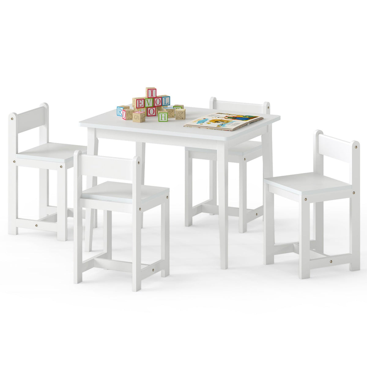 5-Piece Kids Table and Chairs Set Solid Rubber Wood Toddler Activity Table