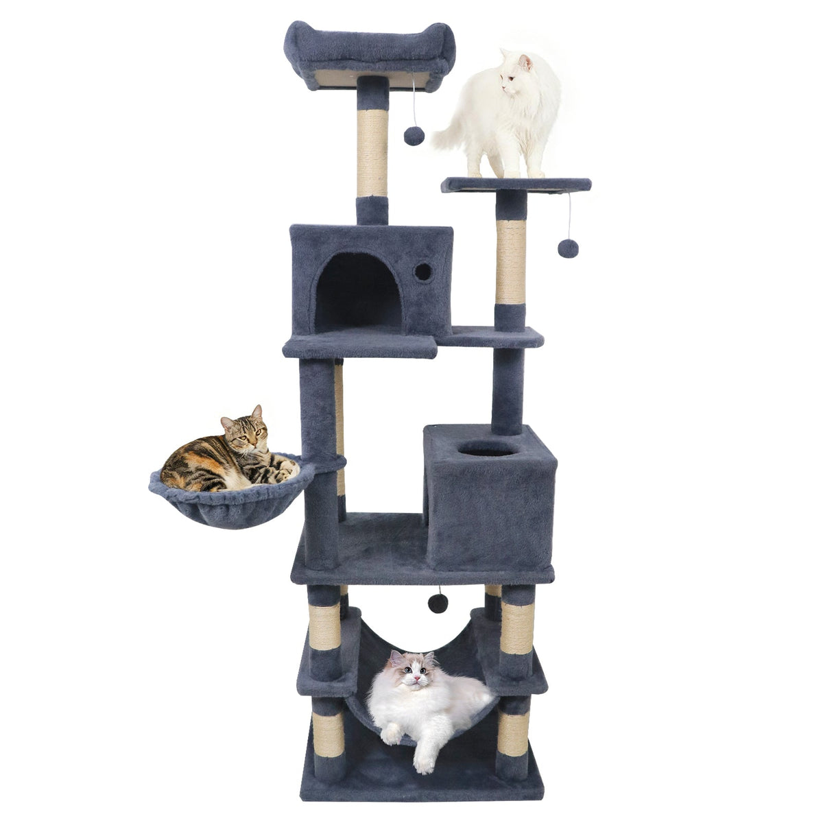 66 Inch Tall Cat Tree Multi-Level Cat Tower with 2 Condos Sisal Scratching Posts