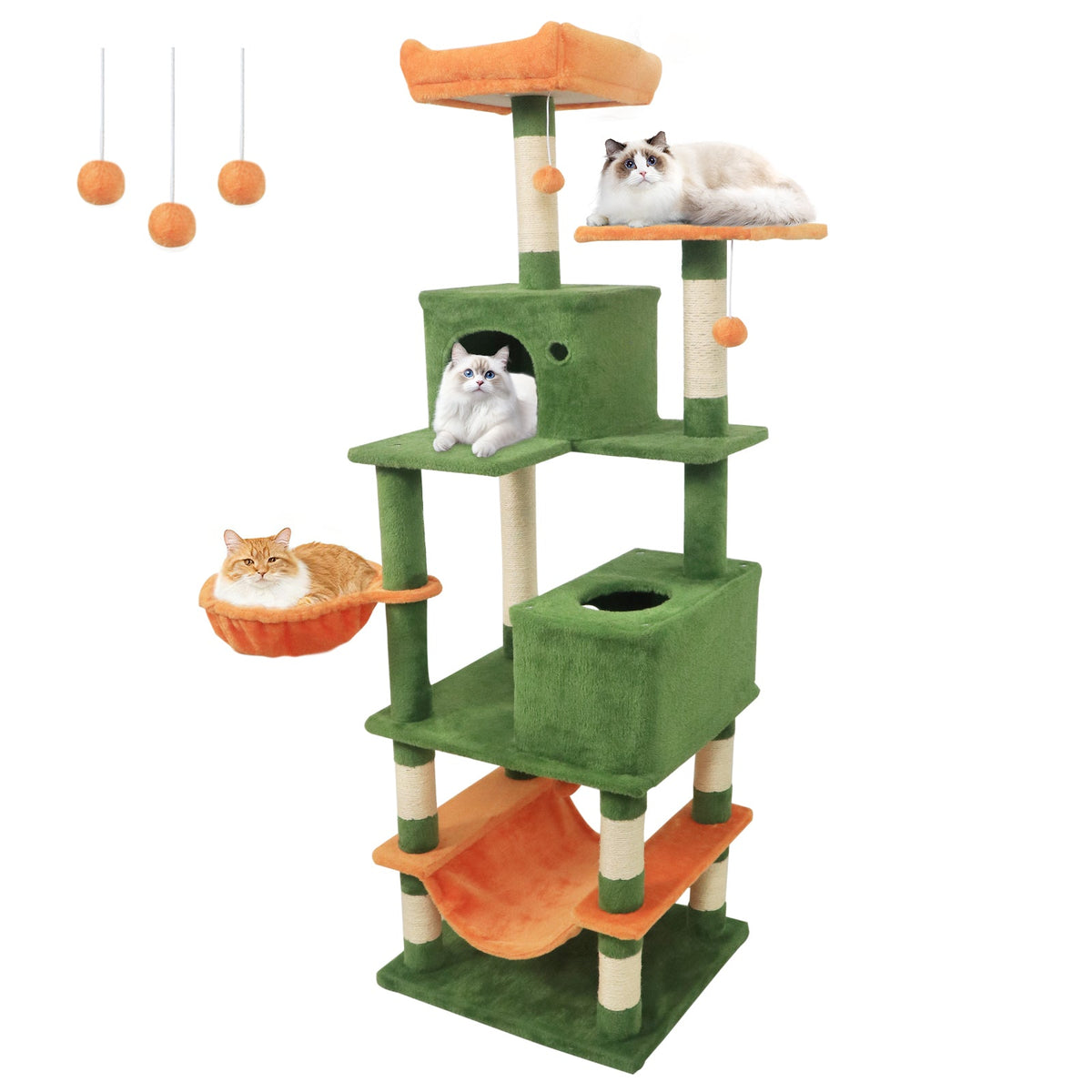 66 Inch Tall Cat Tree Multi-Level Cat Tower with 2 Condos Sisal Scratching Posts