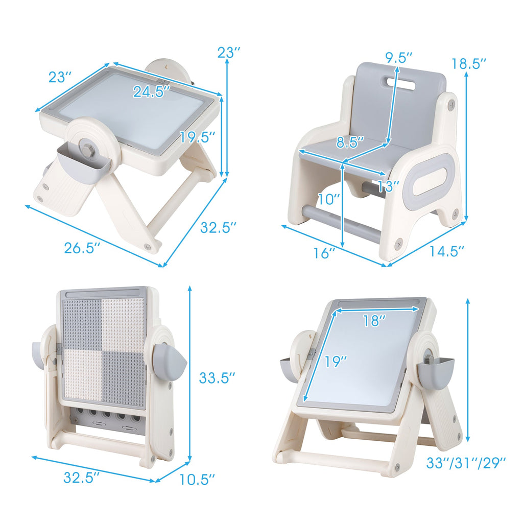 6-in-1 Multi-activity Children Table and Chair Set Folding Art Easel Set