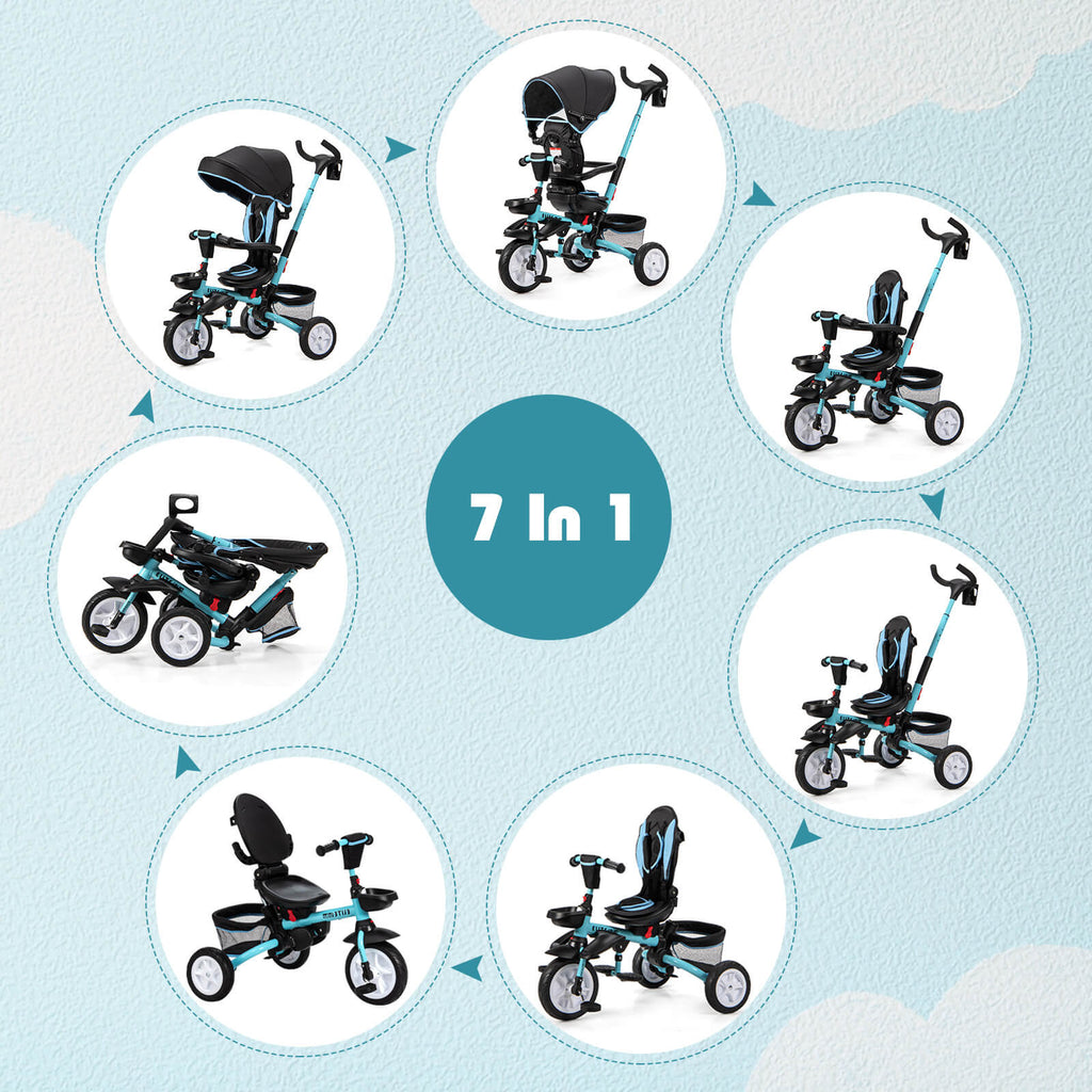 7-in-1 Detachable Baby Stroller with Canopy and Safety Harness