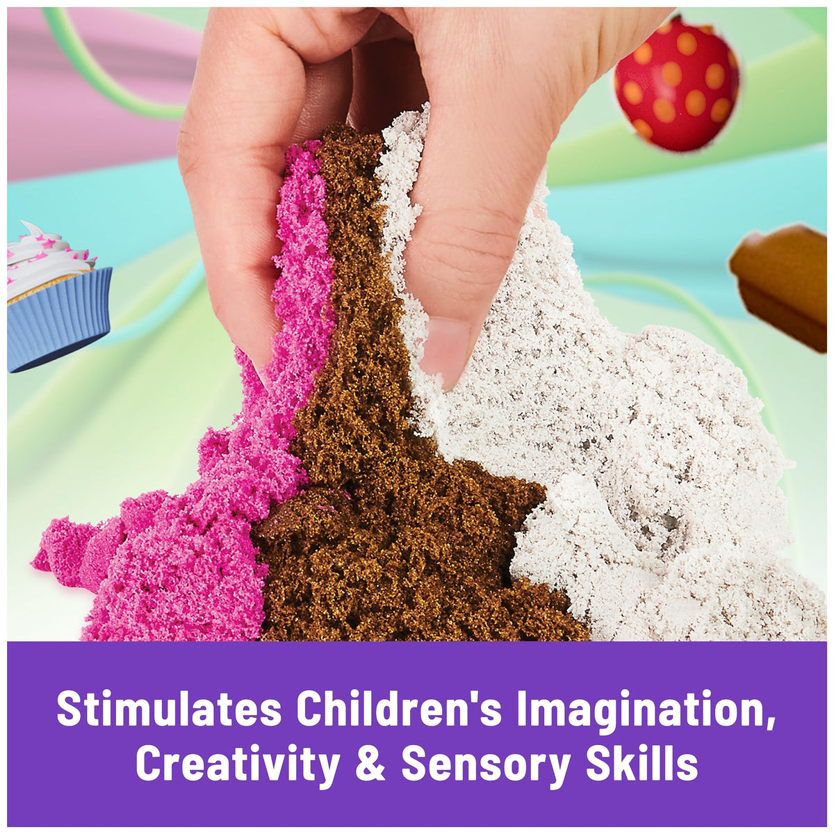 Kinetic Sand Scents Ice Cream Treats Playset 3 Colors 6 Serving Tools New