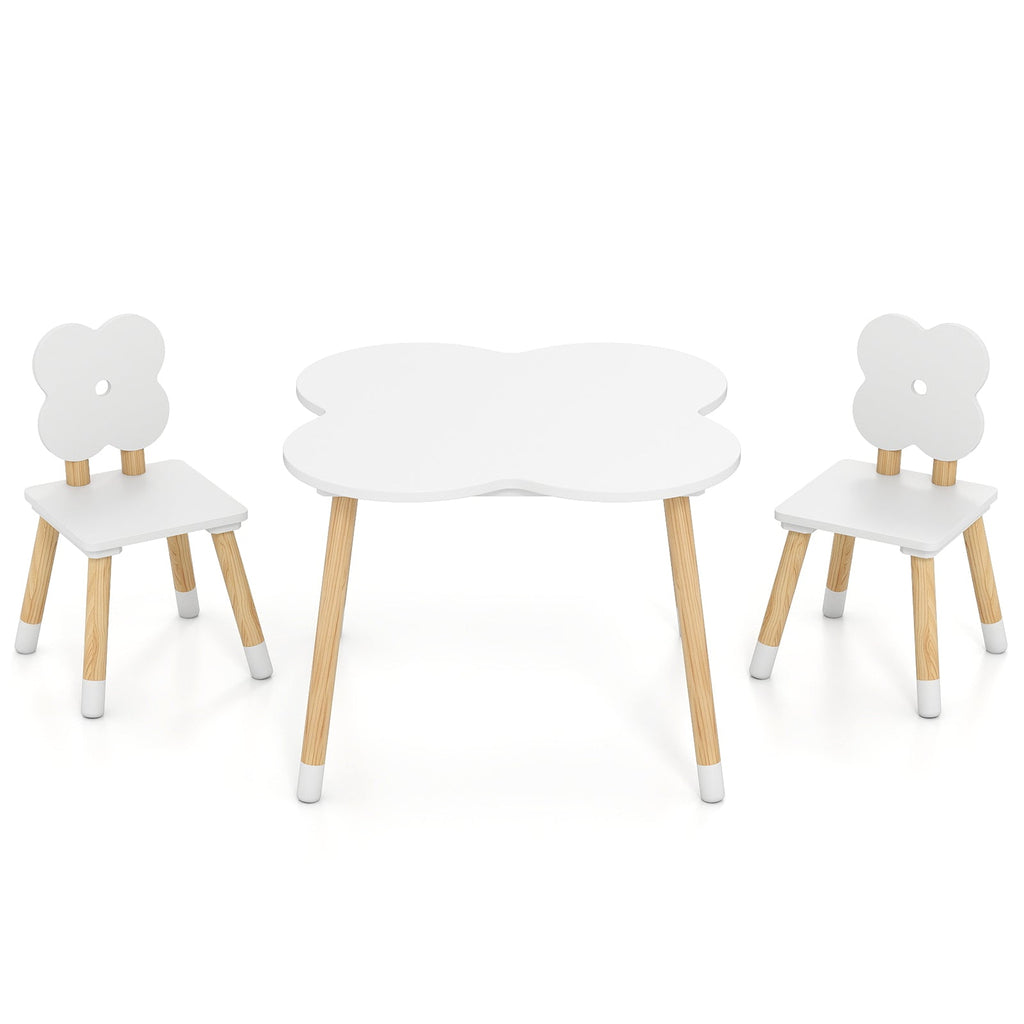 Flower-shaped Kids Table Set with Solid Pine Wood Legs