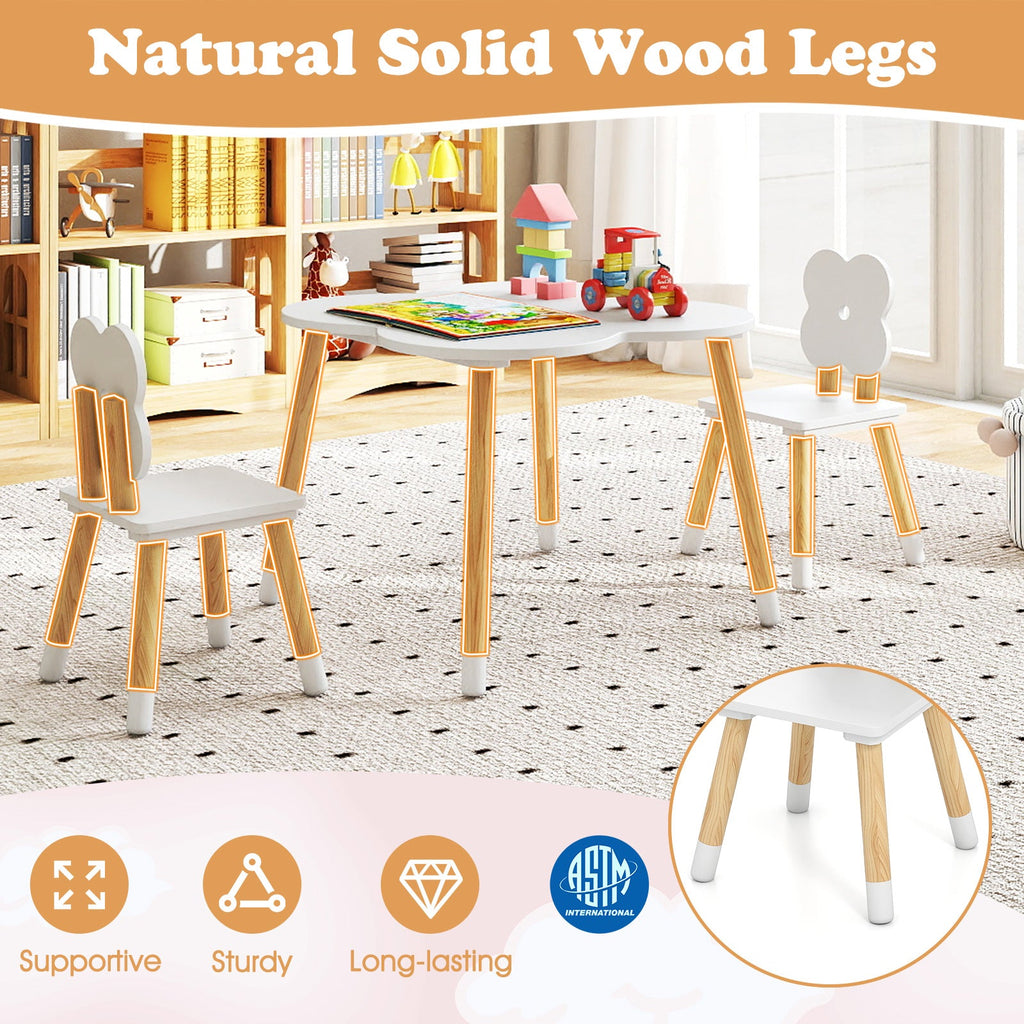 Flower-shaped Kids Table Set with Solid Pine Wood Legs