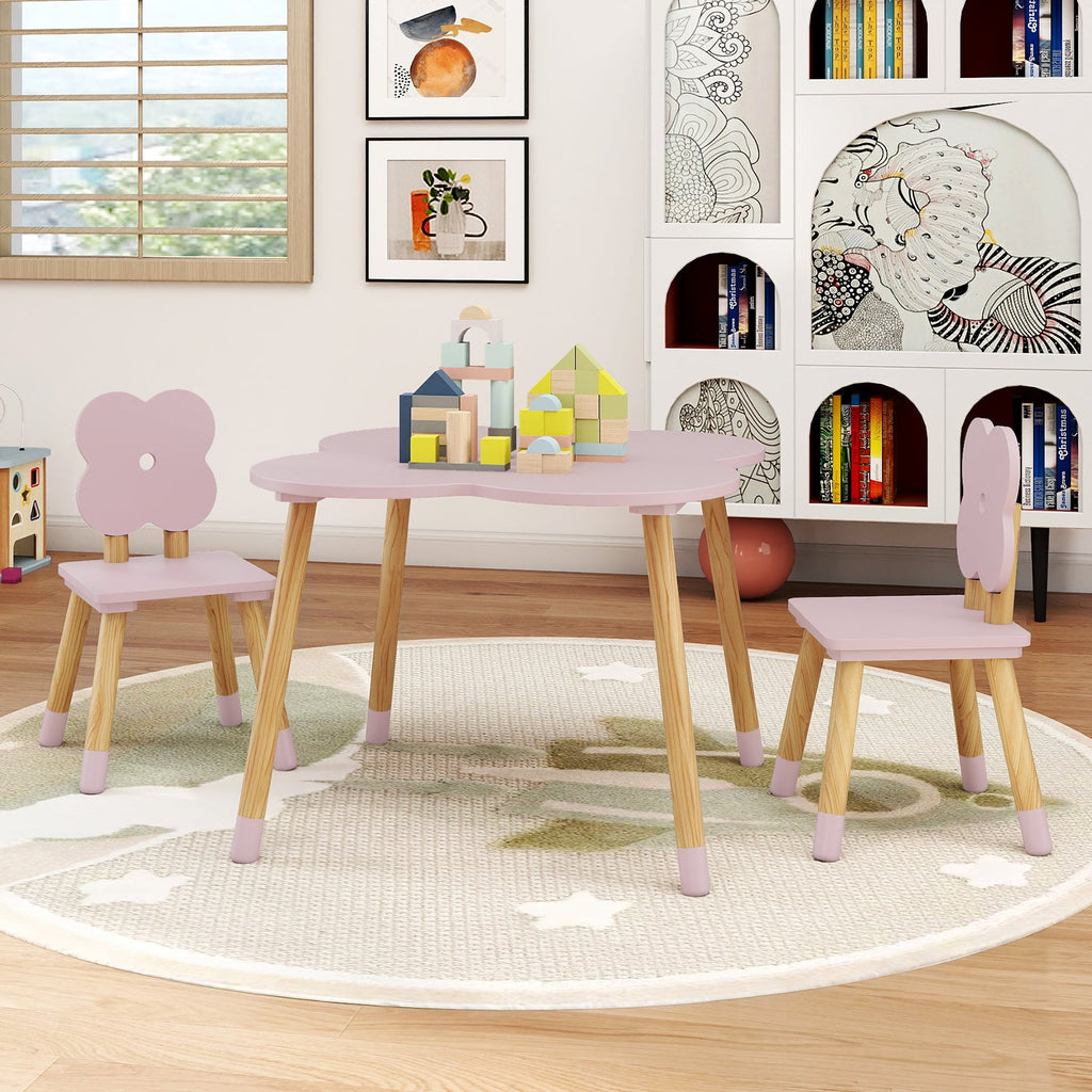 Flower-shaped Kids Table Set with Solid Pine Wood Legs