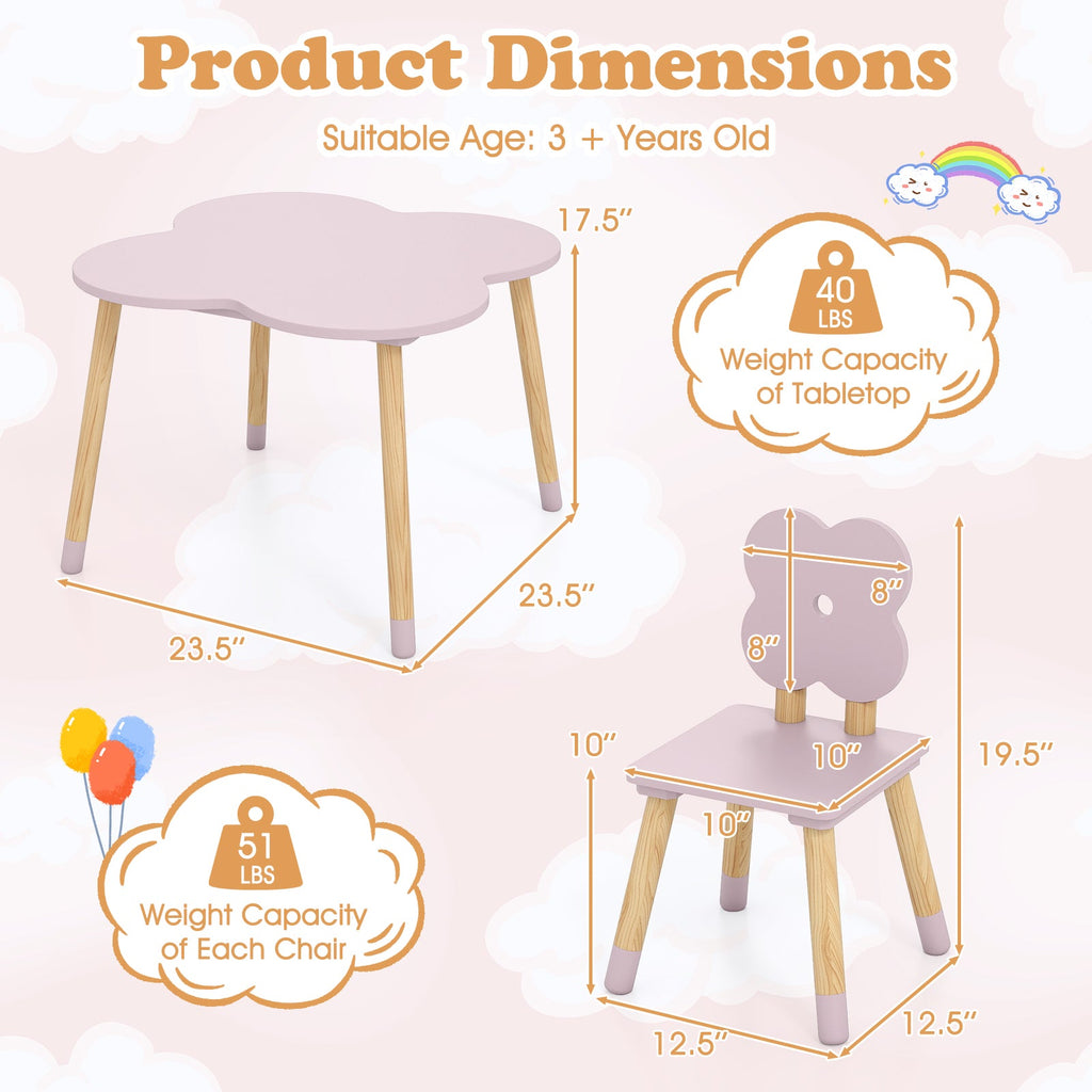 Flower-shaped Kids Table Set with Solid Pine Wood Legs