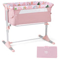 Folding Baby Bassinet Bedside Sleeper with 4 Adjustable Heights-Pink