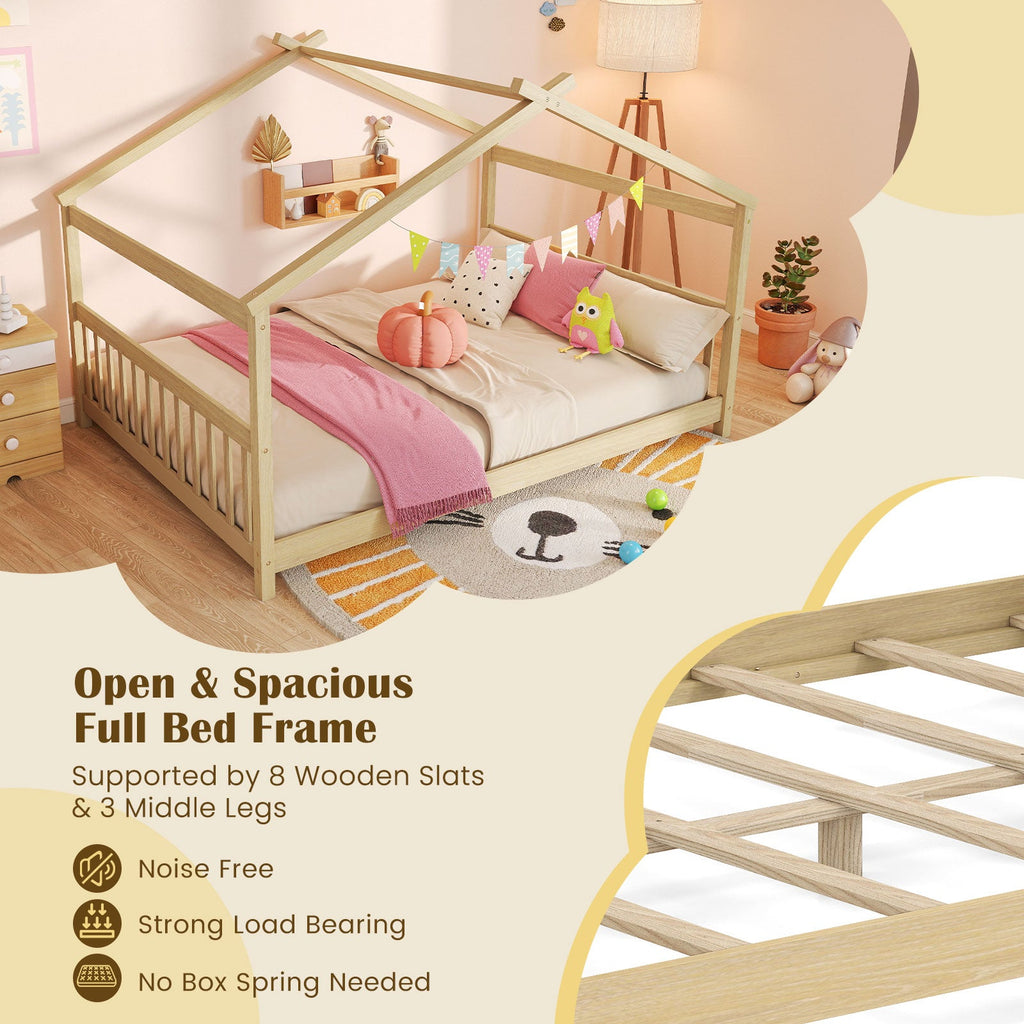 Full Size House Bed Montessori Floor Bed with Headboard