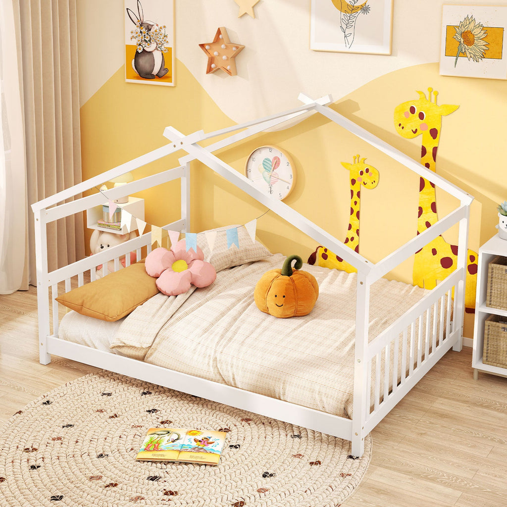 Full Size House Bed Montessori Floor Bed with Headboard