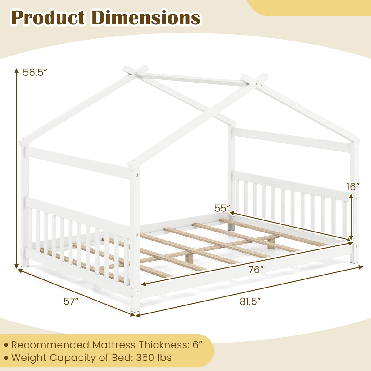 Full Size House Bed Montessori Floor Bed with Headboard