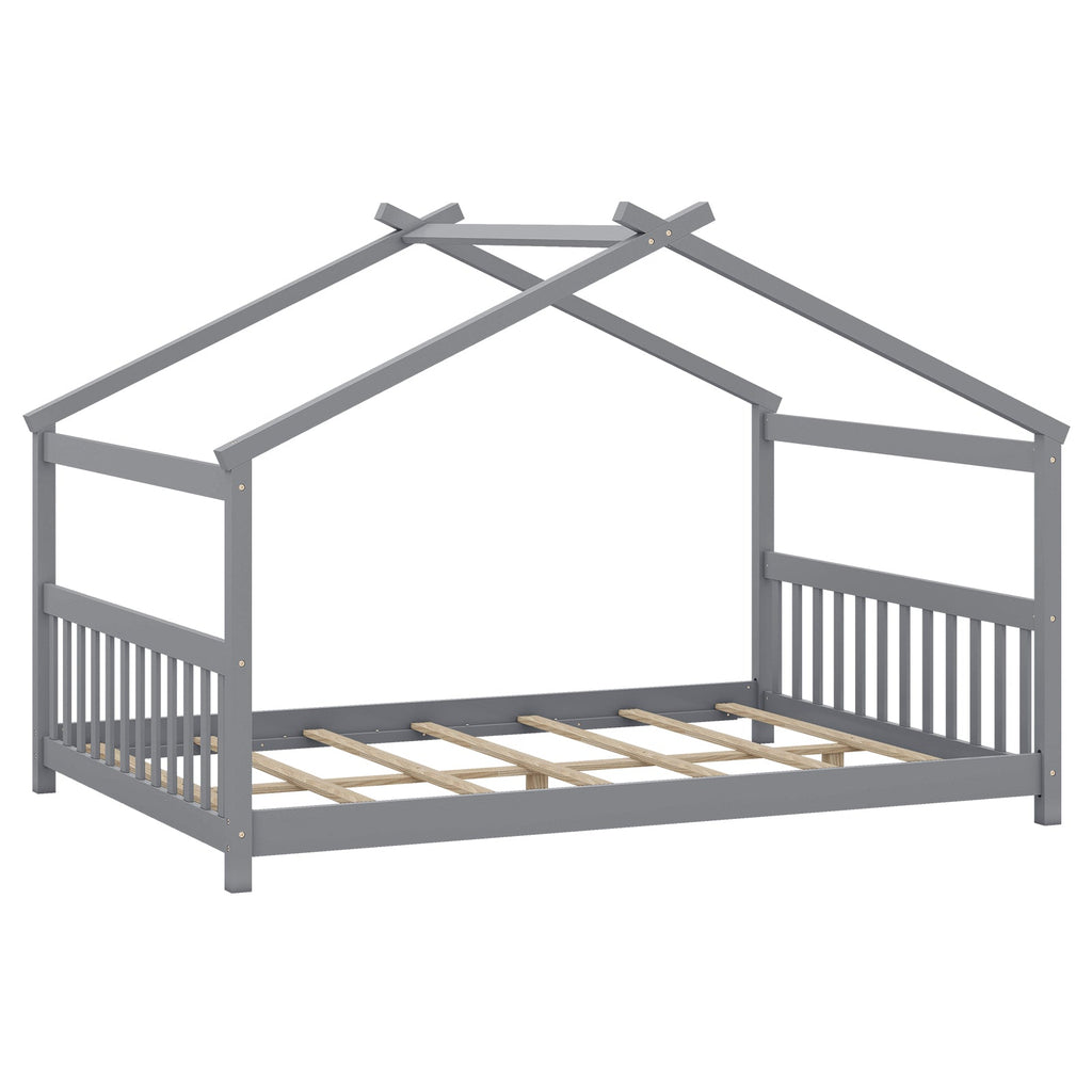 Full Size House Bed Montessori Floor Bed with Headboard