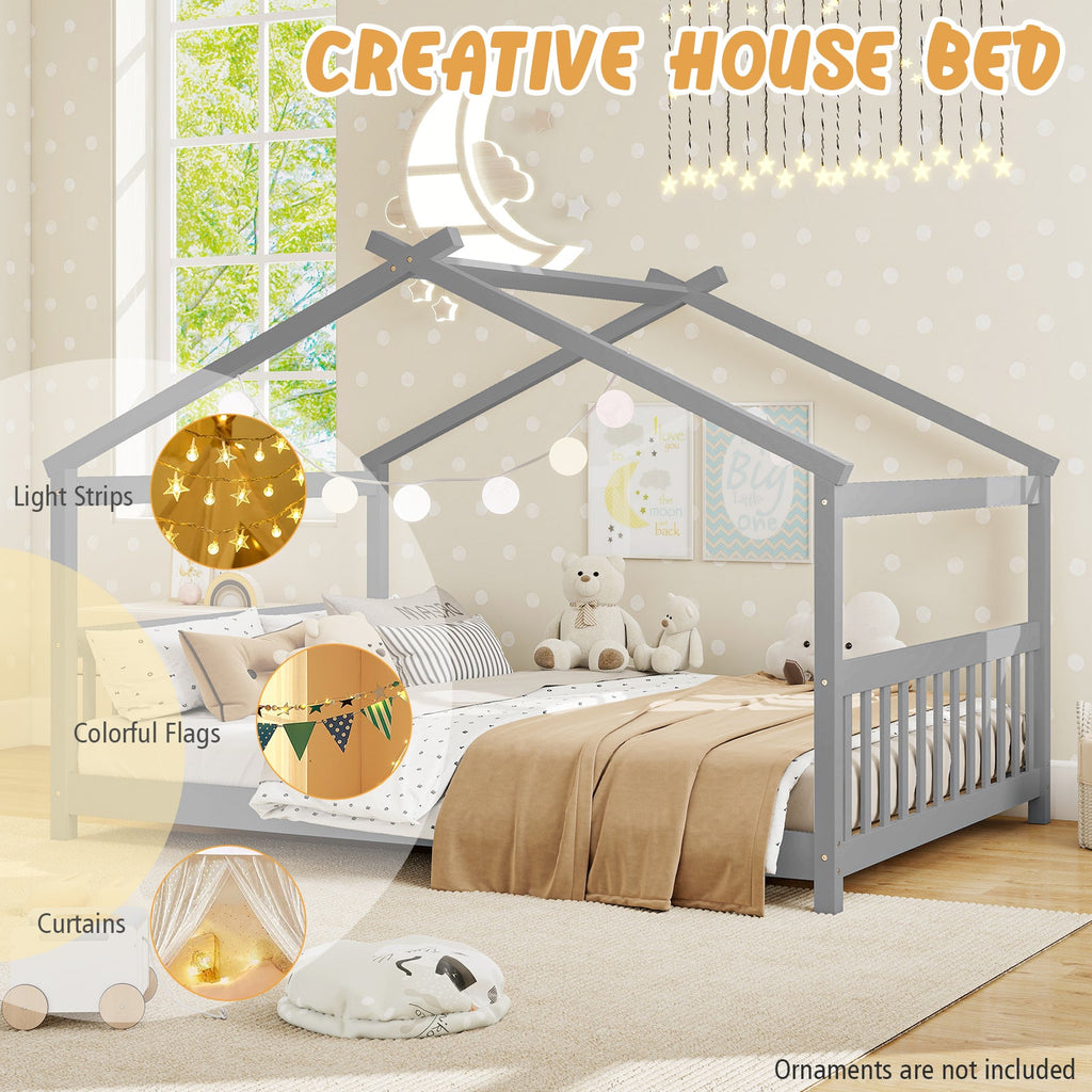 Full Size House Bed Montessori Floor Bed with Headboard