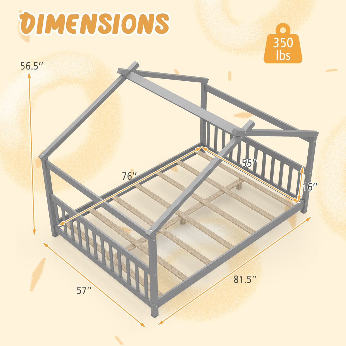Full Size House Bed Montessori Floor Bed with Headboard
