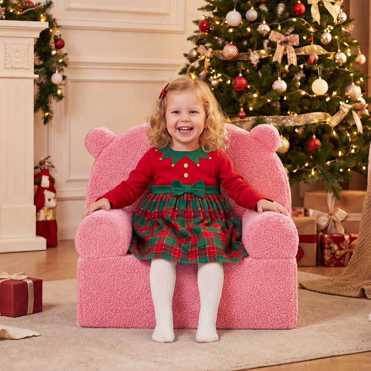 Kids Bear Sofa Toddler Foam Couch with Soft Fleece Fabric Cover