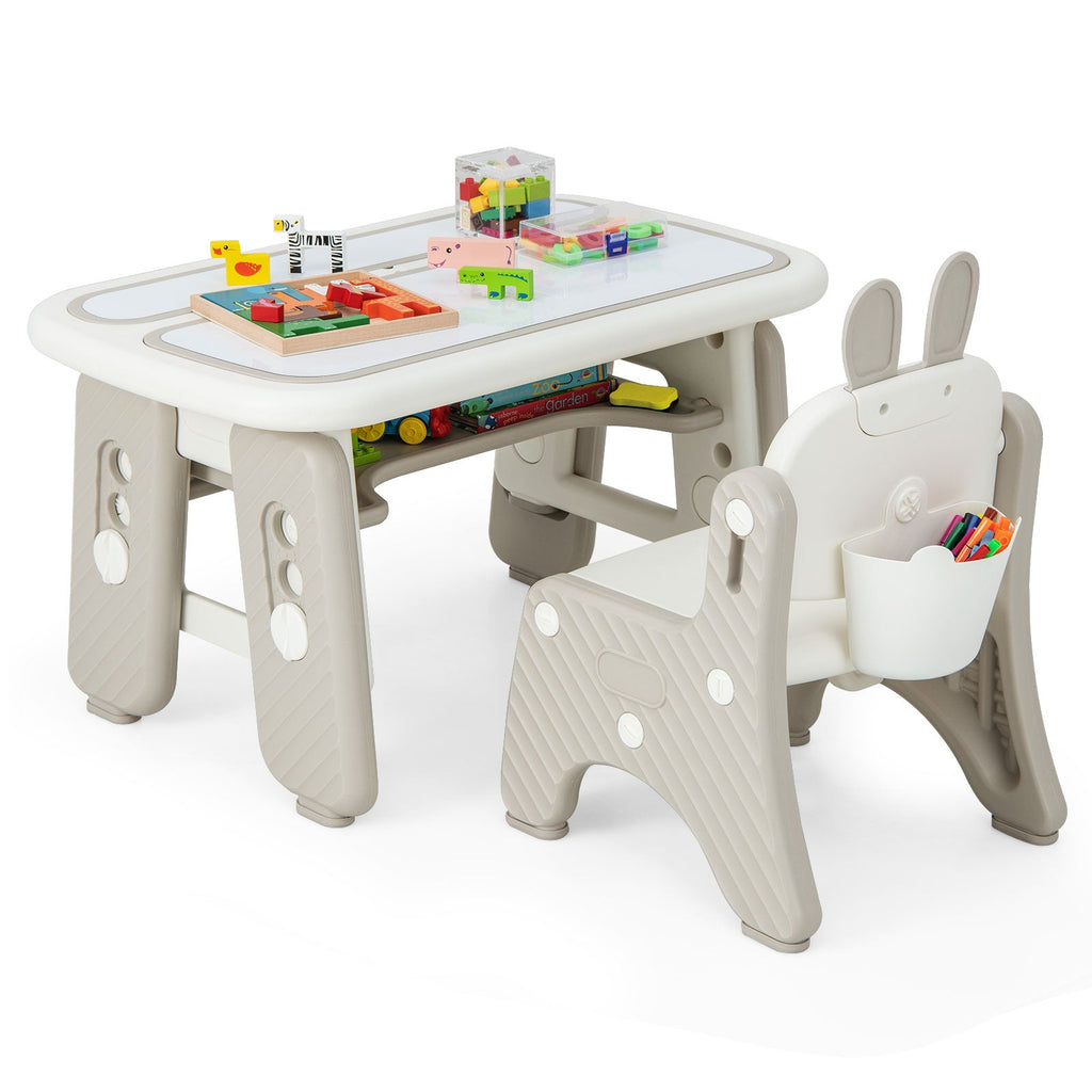 Kids Table and Chair Set with Flip-Top Bookshelf