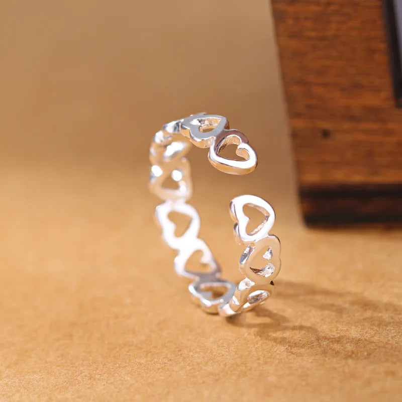 925 Sterling Silver Heart Adjustable Rings For Women Engagement Wedding Luxury Jewelry Accessories Jewellery