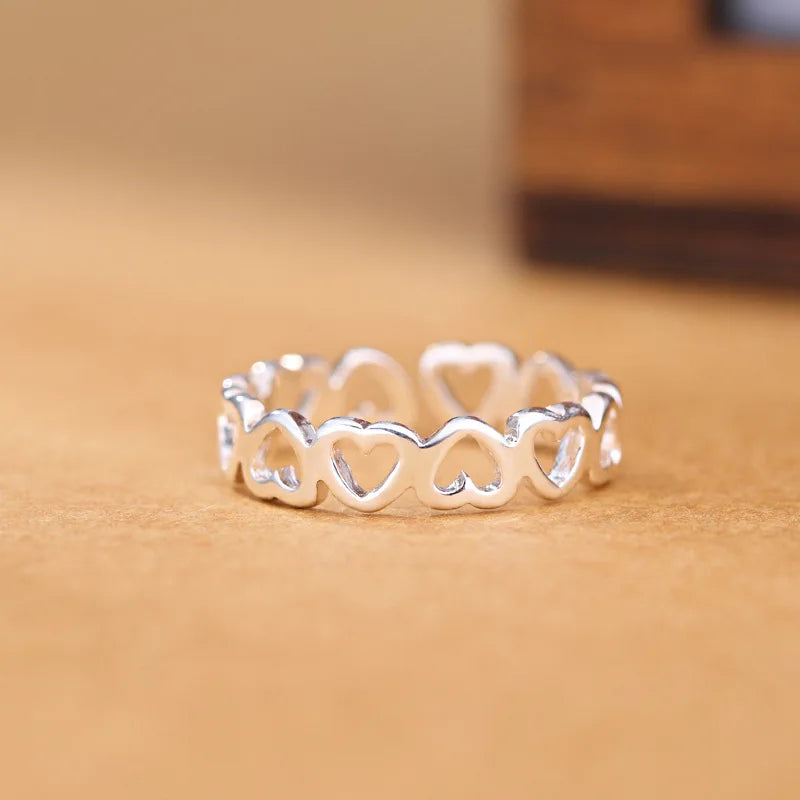 925 Sterling Silver Heart Adjustable Rings For Women Engagement Wedding Luxury Jewelry Accessories Jewellery
