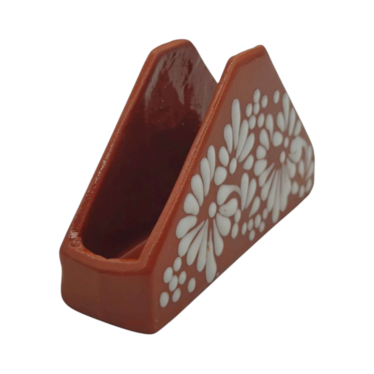 Brown & White Talavera Napkin Holder | Floral Glazed Design