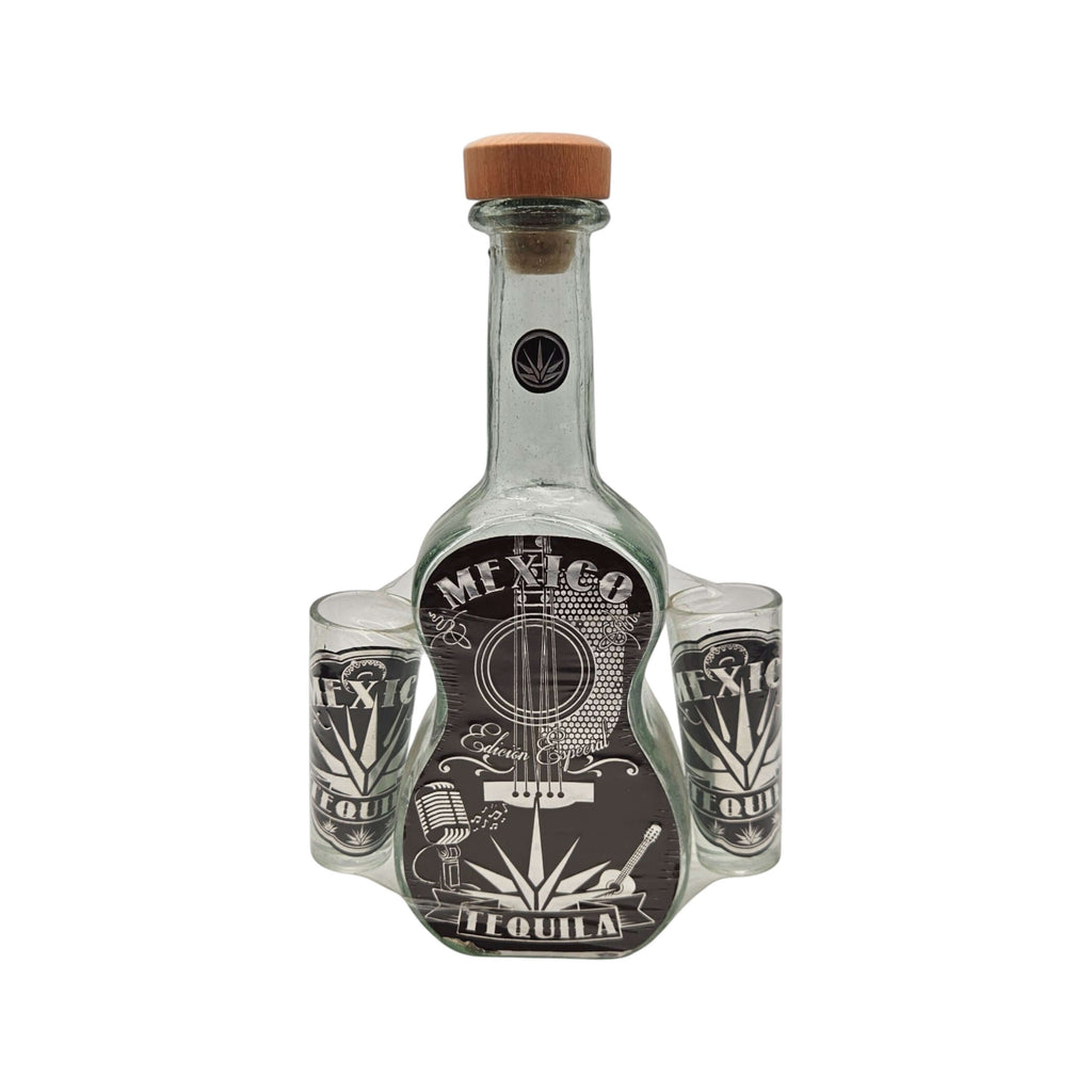Mexican Tequila Decanter Set | Guitar Design with Shot Glasses