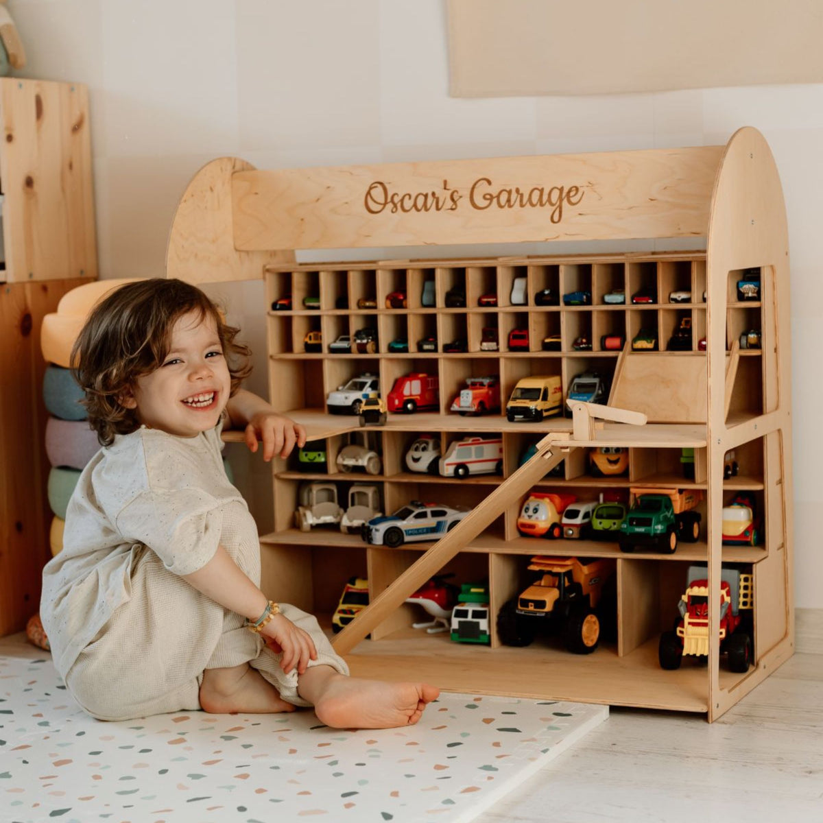 Toy Car Garage Storage - Natural